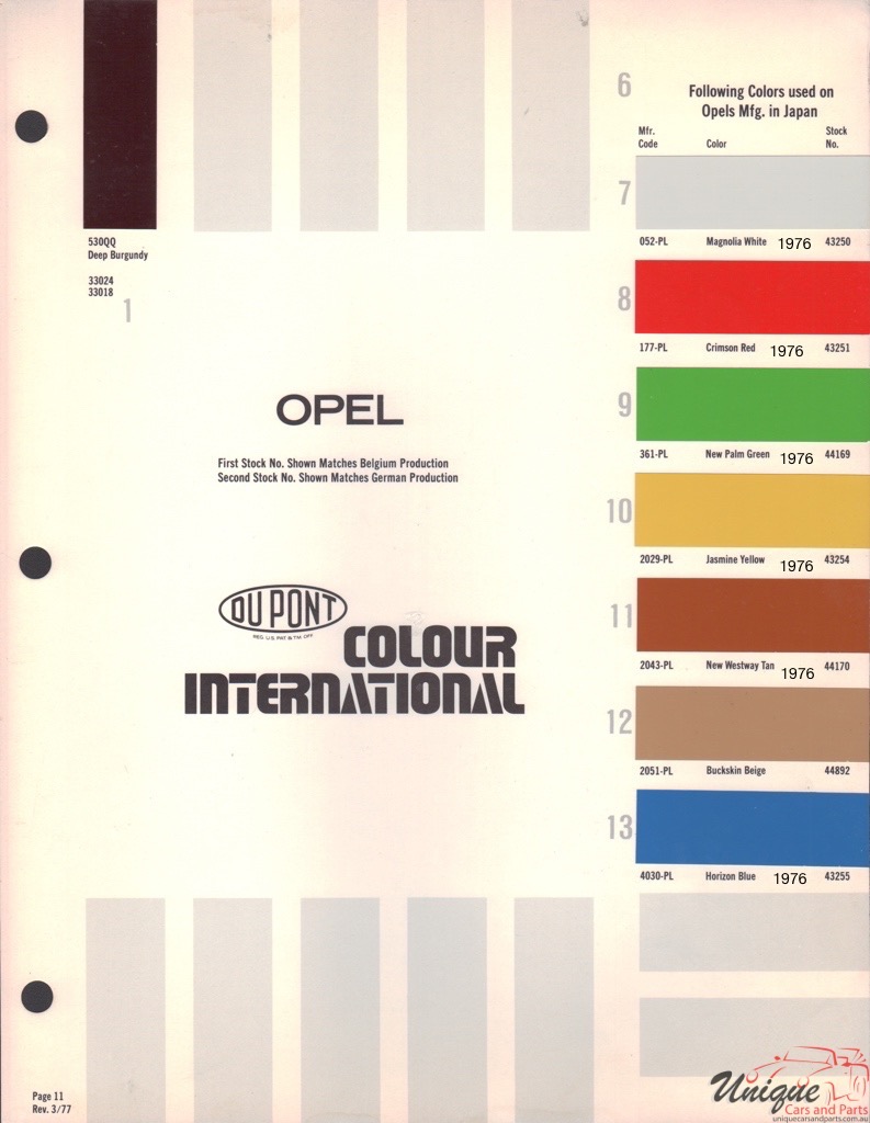 1976 Opel Paint Charts DuPont 4